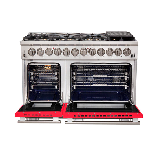 Forno Capriasca 48-Inch, Red Freestanding Dual Fuel Range with 8 Burners - FFSGS6187-48RED
