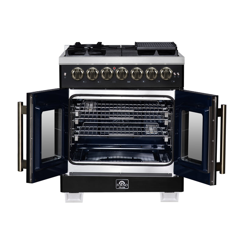 Load image into Gallery viewer, Forno Capriasca 30-Inch, Black Freestanding French Door Dual Fuel Range with 5 Burners - FFSGS6387-30BLK
