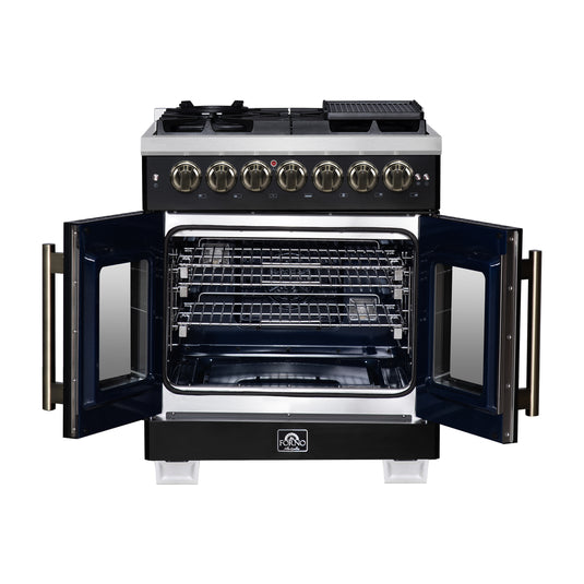 Forno Capriasca 30-Inch, Black Freestanding French Door Dual Fuel Range with 5 Burners - FFSGS6387-30BLK