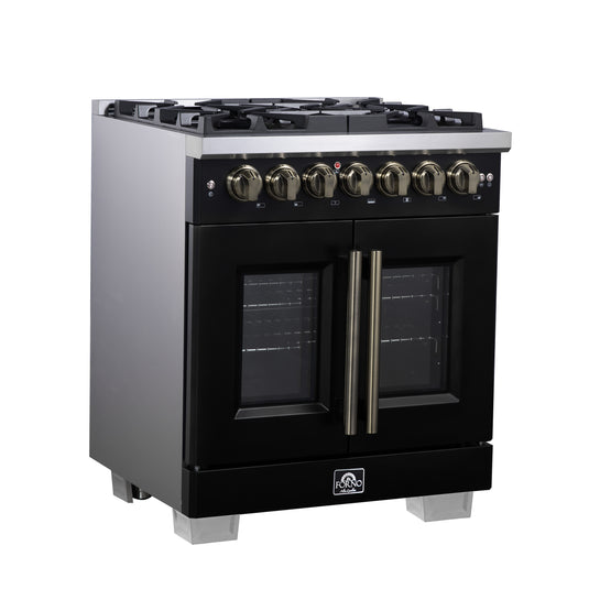 Forno Capriasca 30-Inch, Black Freestanding French Door Dual Fuel Range with 5 Burners - FFSGS6387-30BLK