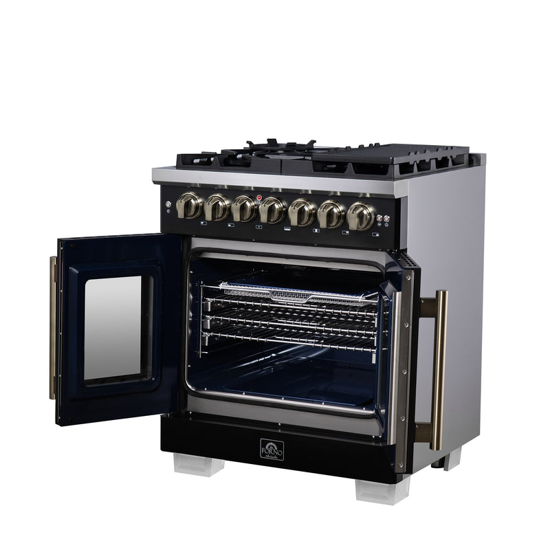 Load image into Gallery viewer, Forno Capriasca 30-Inch, Black Freestanding French Door Dual Fuel Range with 5 Burners - FFSGS6387-30BLK
