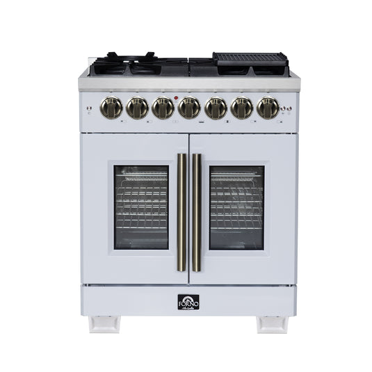 Forno Capriasca 30-Inch, White Freestanding French Door Dual Fuel Range with 5 Burners - FFSGS6387-30WHT