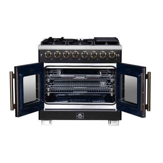 Forno Capriasca 36 Inch, Black Freestanding French Door Dual Fuel Range with 6 Burners - FFSGS6387-36BLK