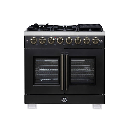 Forno Capriasca 36 Inch, Black Freestanding French Door Dual Fuel Range with 6 Burners - FFSGS6387-36BLK