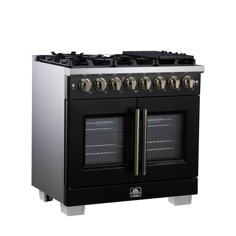 Load image into Gallery viewer, Forno Capriasca 36 Inch, Black Freestanding French Door Dual Fuel Range with 6 Burners - FFSGS6387-36BLK
