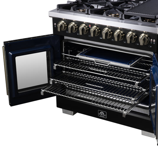 Forno Capriasca 36 Inch, Black Freestanding French Door Dual Fuel Range with 6 Burners - FFSGS6387-36BLK