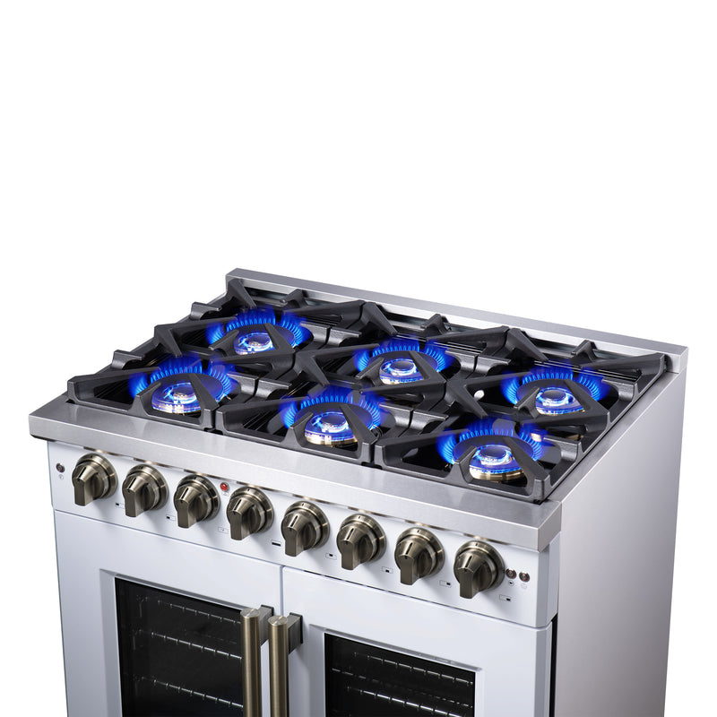 Load image into Gallery viewer, Forno Capriasca 36 Inch, White Freestanding French Door Dual Fuel Range with 6 Burners - FFSGS6387-36WHT
