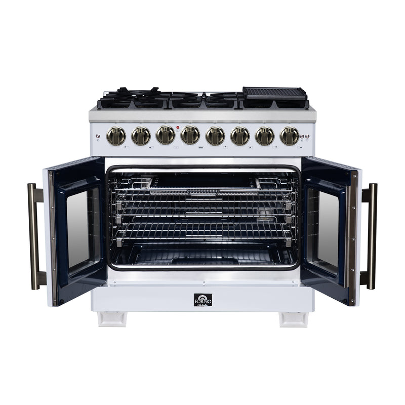 Load image into Gallery viewer, Forno Capriasca 36 Inch, White Freestanding French Door Dual Fuel Range with 6 Burners - FFSGS6387-36WHT
