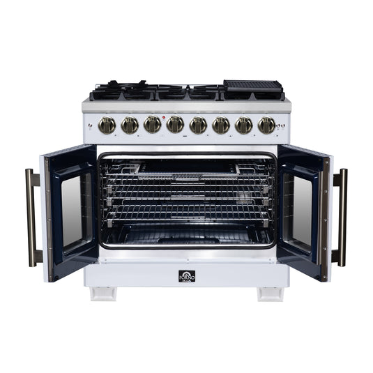 Forno Capriasca 36 Inch, White Freestanding French Door Dual Fuel Range with 6 Burners - FFSGS6387-36WHT