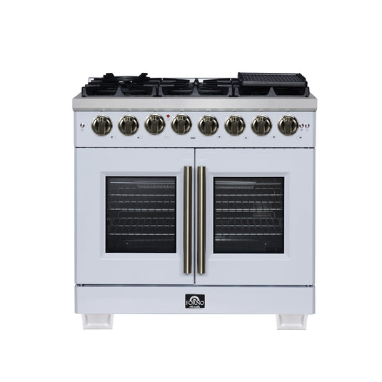 Forno Capriasca 36 Inch, White Freestanding French Door Dual Fuel Range with 6 Burners - FFSGS6387-36WHT