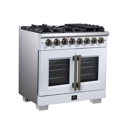 Forno Capriasca 36 Inch, White Freestanding French Door Dual Fuel Range with 6 Burners - FFSGS6387-36WHT
