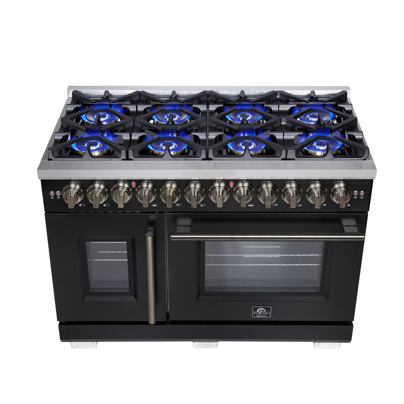 Load image into Gallery viewer, Forno Capriasca 48 Inch, Black Freestanding French Door Dual Fuel Range 8 Burners - FFSGS6387-48BLK
