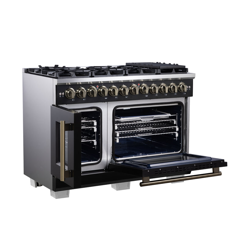 Load image into Gallery viewer, Forno Capriasca 48 Inch, Black Freestanding French Door Dual Fuel Range 8 Burners - FFSGS6387-48BLK
