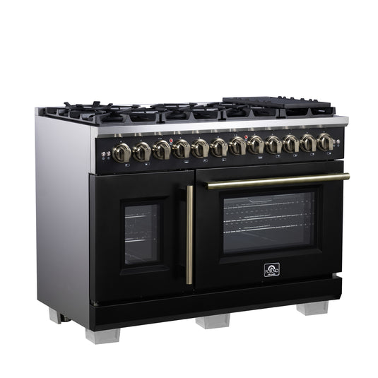 Forno Capriasca 48 Inch, Black Freestanding French Door Dual Fuel Range 8 Burners - FFSGS6387-48BLK
