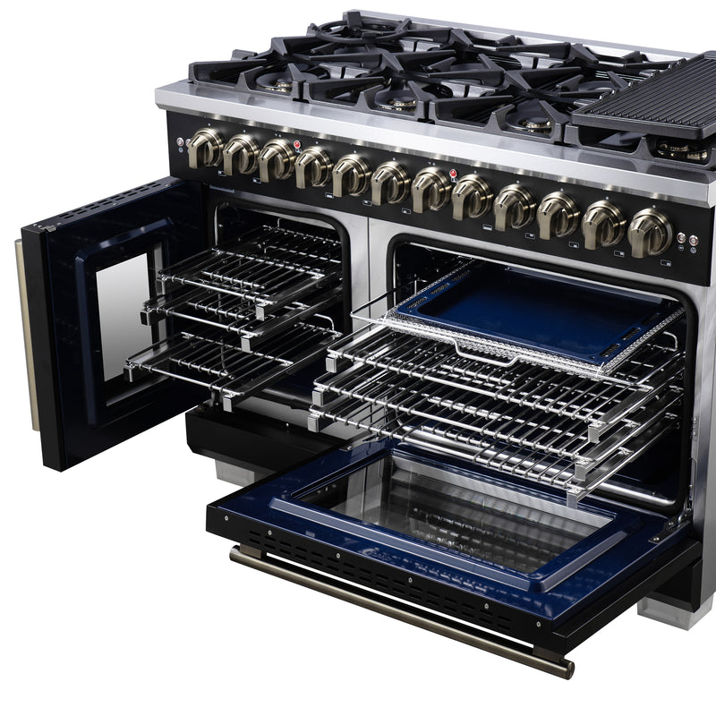Load image into Gallery viewer, Forno Capriasca 48 Inch, Black Freestanding French Door Dual Fuel Range 8 Burners - FFSGS6387-48BLK
