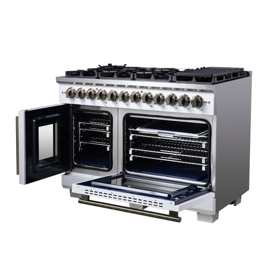 Forno Capriasca 48 Inch, White Freestanding French Door Dual Fuel Range with 8 Burners - FFSGS6387-48WHT