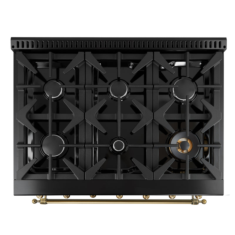 Load image into Gallery viewer, Forno Antico 36-inch Dual Fuel Range, Black and Antique Brass, 6 Burners, 4.5 cu.ft. Convection Oven
