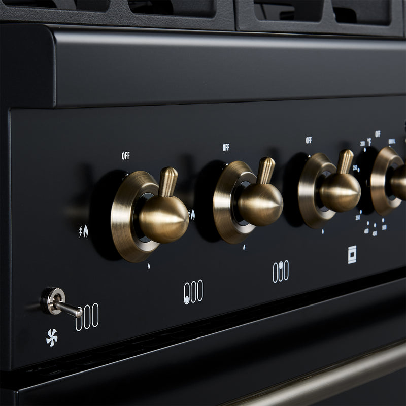 Load image into Gallery viewer, Forno Antico 36-inch Dual Fuel Range, Black and Antique Brass, 6 Burners, 4.5 cu.ft. Convection Oven
