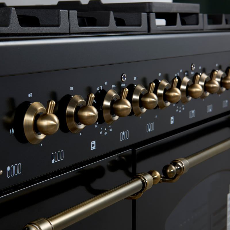 Load image into Gallery viewer, Forno Antico 48-Inch Dual Fuel Range, Black with Antique Brass Finish, 8 Burners, 94,000 BTU, 5.5 cu.ft. Double Ovens &amp; Griddle
