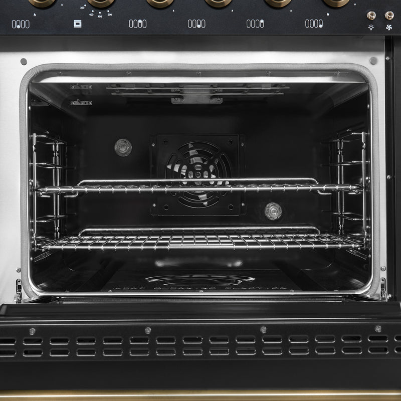 Load image into Gallery viewer, Forno Antico 48-Inch Dual Fuel Range, Black with Antique Brass Finish, 8 Burners, 94,000 BTU, 5.5 cu.ft. Double Ovens &amp; Griddle
