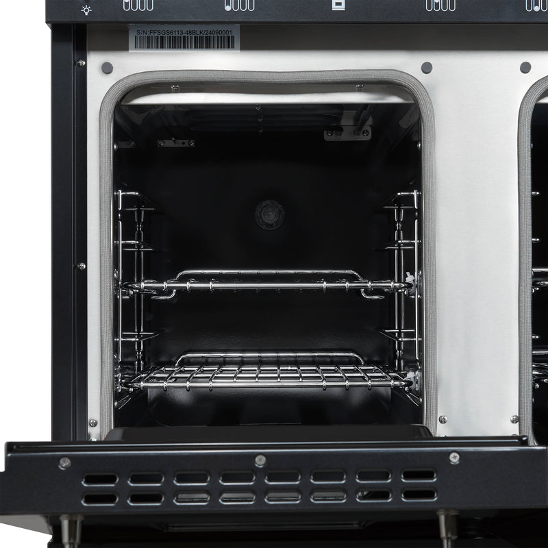 Load image into Gallery viewer, Forno Antico 48-Inch Dual Fuel Range, Black with Antique Brass Finish, 8 Burners, 94,000 BTU, 5.5 cu.ft. Double Ovens &amp; Griddle
