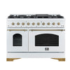 Forno Antico 48-Inch, White Dual Fuel Range with 8 Burners and Double Ovens & Griddle - FFSGS6113-48WHT