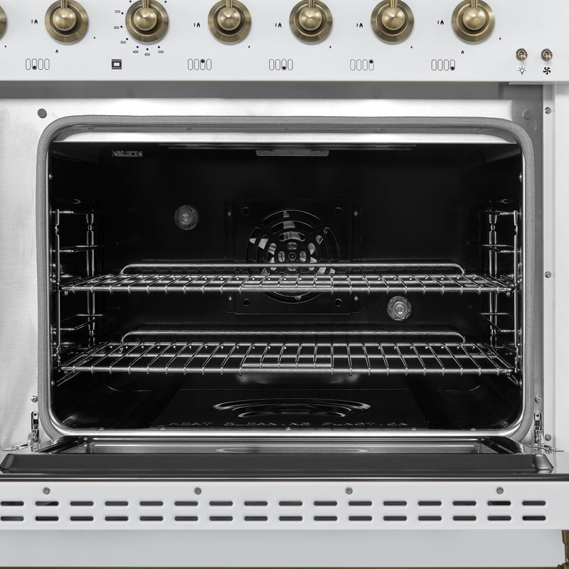 Load image into Gallery viewer, Forno Antico 48-Inch Dual Fuel Range, White with Antique Brass Finish, 8 Burners, 94,000 BTU, 5.5 cu.ft. Double Ovens &amp; Griddle
