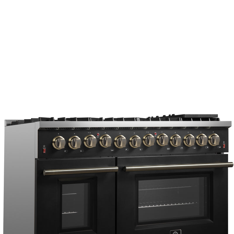 Load image into Gallery viewer, Galiano 48-inch Dual Fuel Range Black &amp; Antique Brass Design with 8 Sealed Burners 107,000 BTU, 6.58 cu. ft. double ovens &amp; Griddle
