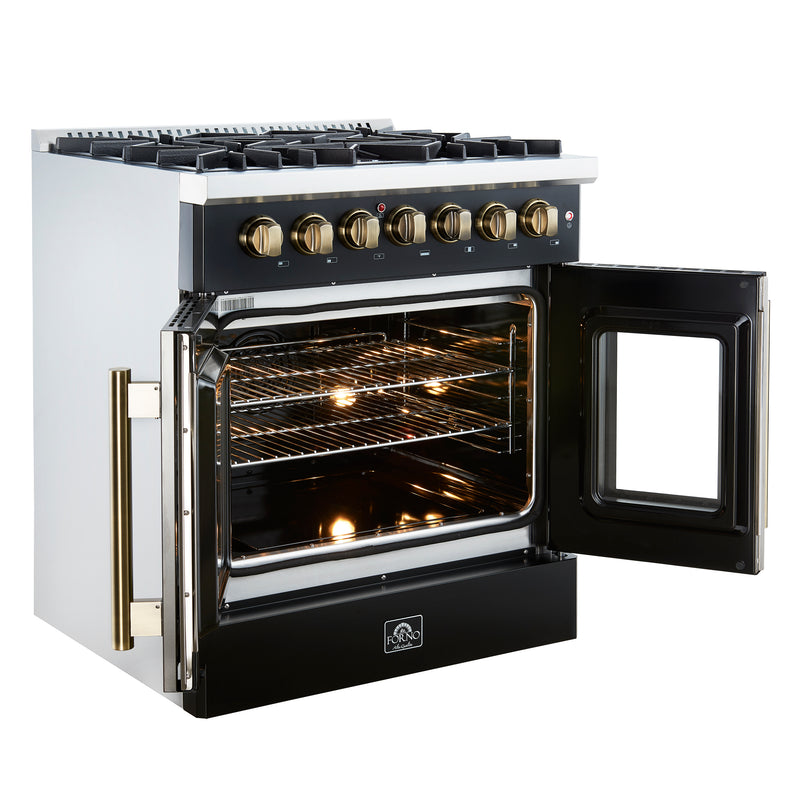 Load image into Gallery viewer, Forno Galiano 30-inch Freestanding French Door Dual Fuel Range Black
