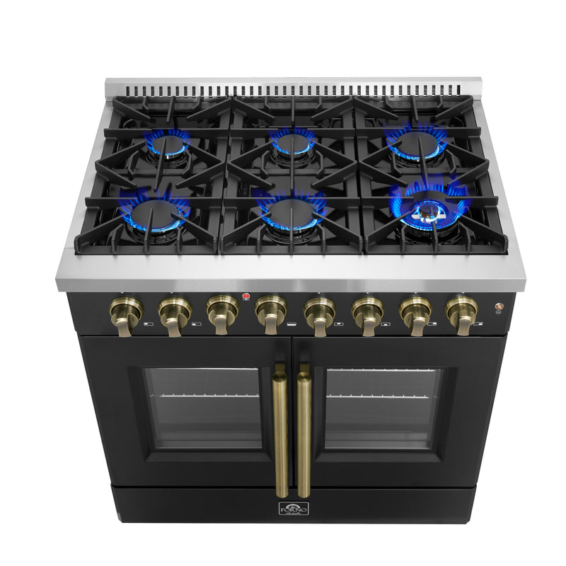 Load image into Gallery viewer, Forno Galiano 36-inch Freestanding French Door Dual Fuel Range Black
