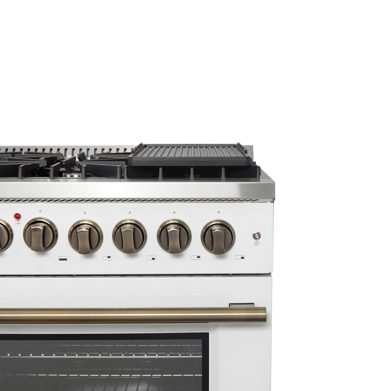 Load image into Gallery viewer, Forno Galiano 48-inch French Door Dual Fuel Range, White &amp; Antique Brass Design, 8 Sealed Burners - 107,000 BTU, Griddle, 6.58 cu.ft. Double Ovens
