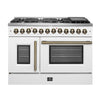 Forno Galiano 48-inch, White French Door Dual Fuel Range with 8 Sealed Burners and Double Ovens and Griddle - FFSGS6356-48WHT