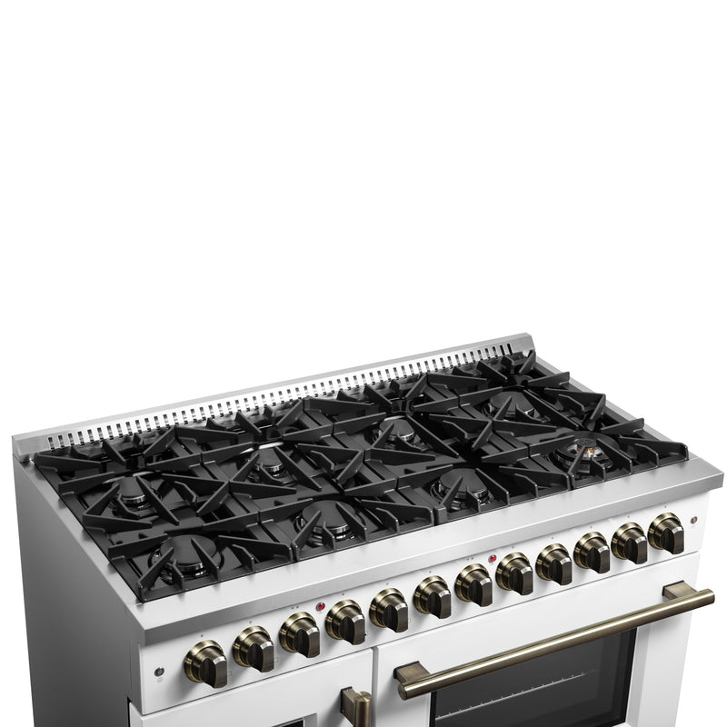 Load image into Gallery viewer, Forno Galiano 48-inch French Door Dual Fuel Range, White &amp; Antique Brass Design, 8 Sealed Burners - 107,000 BTU, Griddle, 6.58 cu.ft. Double Ovens
