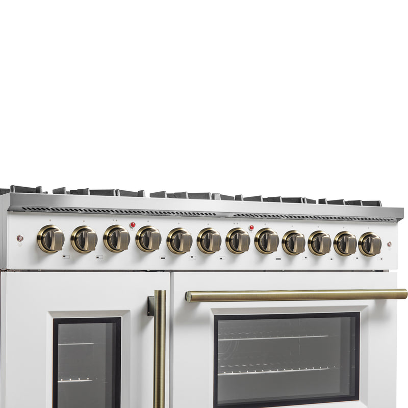 Load image into Gallery viewer, Forno Galiano 48-inch French Door Dual Fuel Range, White &amp; Antique Brass Design, 8 Sealed Burners - 107,000 BTU, Griddle, 6.58 cu.ft. Double Ovens
