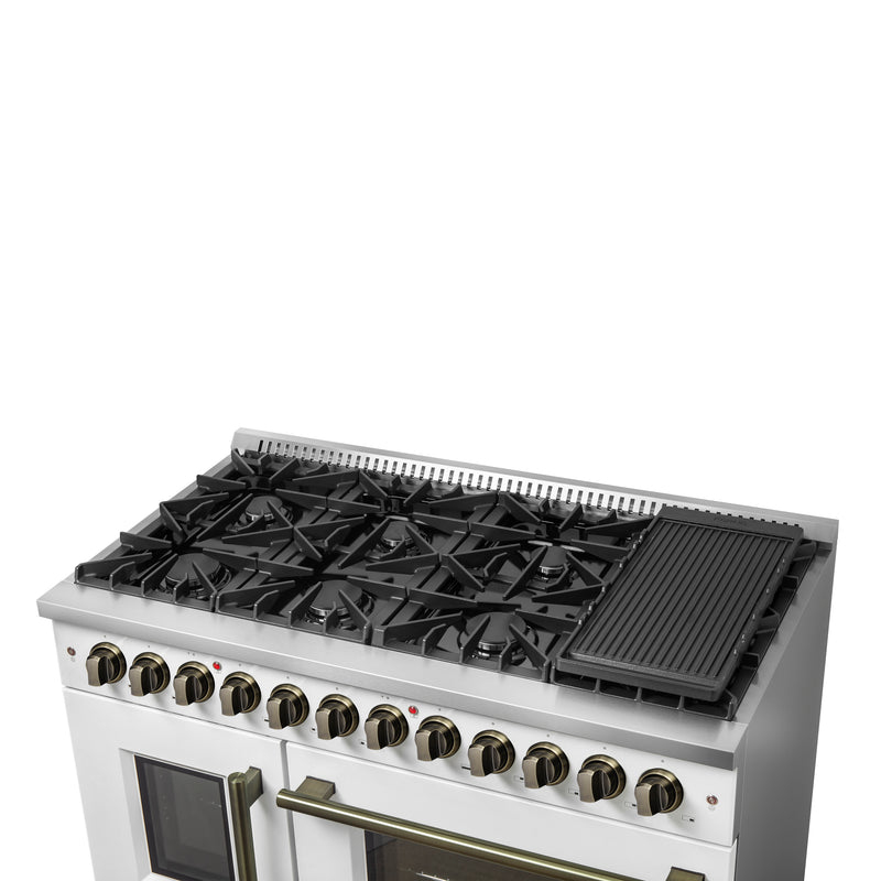 Load image into Gallery viewer, Forno Galiano 48-inch French Door Dual Fuel Range, White &amp; Antique Brass Design, 8 Sealed Burners - 107,000 BTU, Griddle, 6.58 cu.ft. Double Ovens
