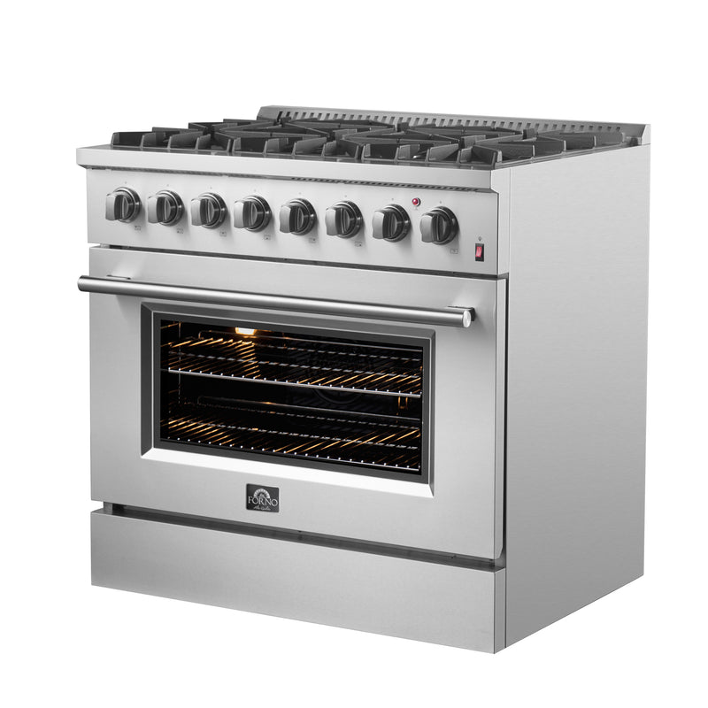 Load image into Gallery viewer, Forno Marco 36-Inch Dual Fuel Range, Stainless Steel, 6 Burners, 67,000 BTU, True Convection Oven, Energy Efficient
