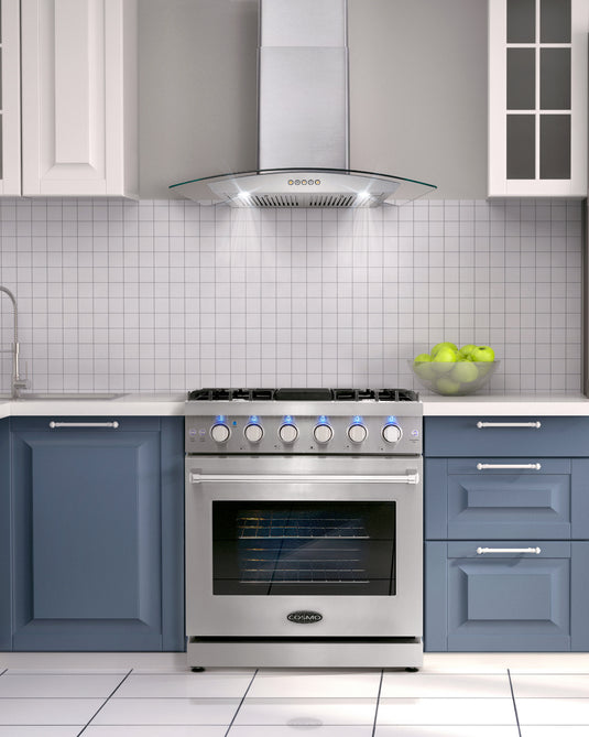Cosmo 30 in. Ducted Wall Mount Range Hood in Stainless Steel with Push Button Controls, LED Lighting and Permanent Filters