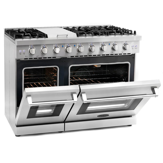 Cosmo 48 inch, Stainless Steel Double Oven Commercial Gas Range - COS-EPGR486G