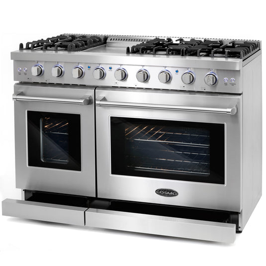 Cosmo 48 inch, Stainless Steel Double Oven Commercial Gas Range - COS-EPGR486G