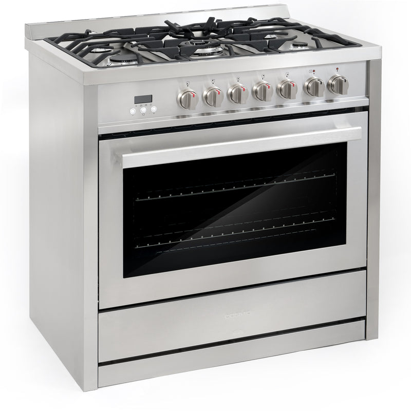 Load image into Gallery viewer, Cosmo Commercial-Style 36 inch, Stainless Steel Dual Fuel Range Convection Oven - F965NF
