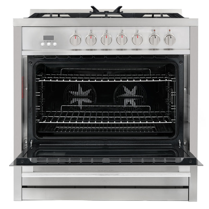Load image into Gallery viewer, Cosmo Commercial-Style 36 inch, Stainless Steel Dual Fuel Range Convection Oven - F965NF
