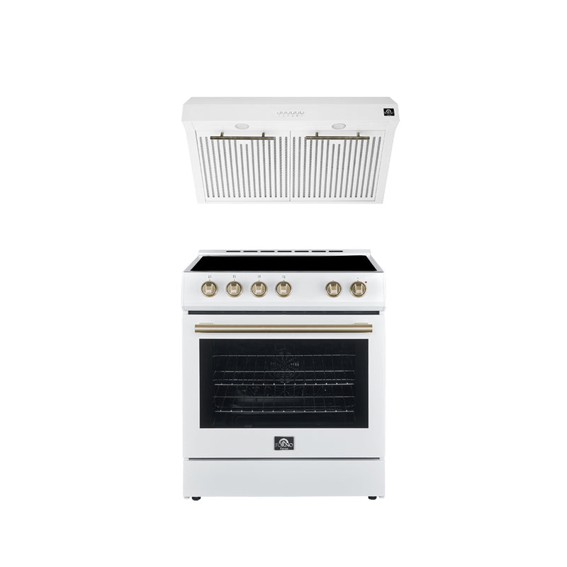 Load image into Gallery viewer, FORNO Premium 2-Piece Kitchen Bundle - Leonardo Espresso 30&quot; White Range, 30&quot; White Range Hood - FBDL-002-03US

