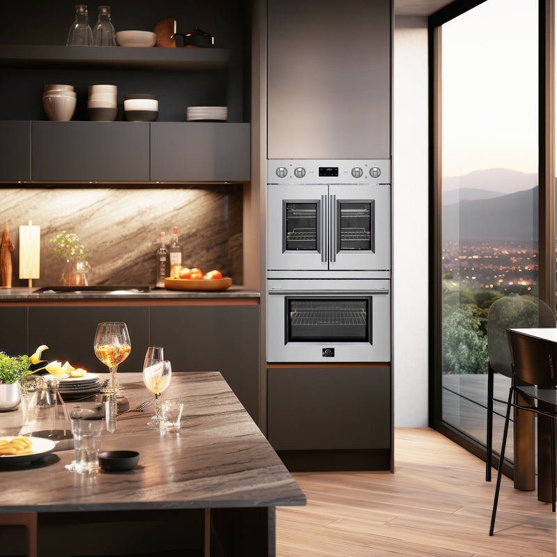 Load image into Gallery viewer, Forno Asti 30-Inch Double Electric Wall Oven with Upper French Doors in Stainless Steel, 7.36 cu. ft. Dual True Convection, 7,200W, Air Fry, Sous Vide, Self-Clean
