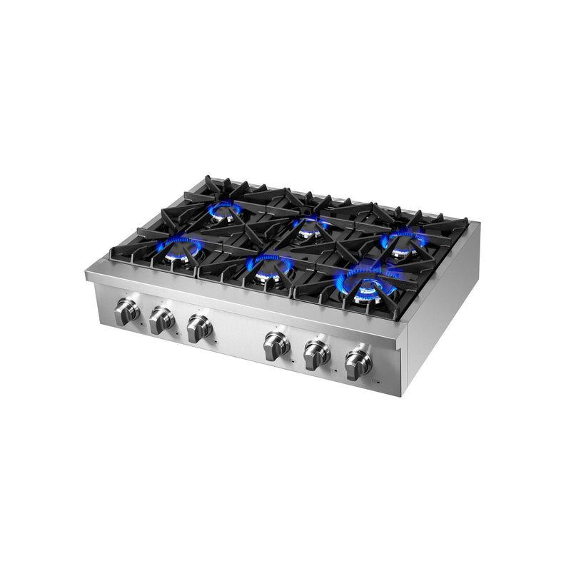 Load image into Gallery viewer, Forno Cossato Alta Qualita 36-Inch Pro-Style Gas Rangetop, Stainless Steel, 6 Sealed Burners, 83,000 BTU Total Output, Continuous Cast Iron Grates
