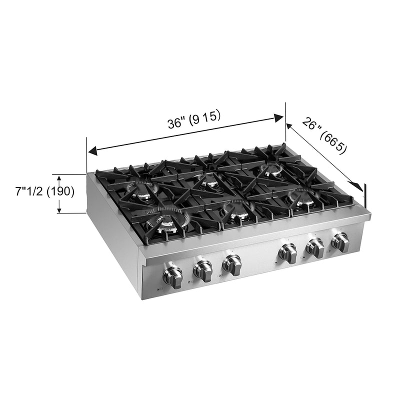Load image into Gallery viewer, Forno Cossato Alta Qualita 36-Inch Pro-Style Gas Rangetop, Stainless Steel, 6 Sealed Burners, 83,000 BTU Total Output, Continuous Cast Iron Grates
