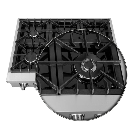 Forno Cossato Alta Qualita 36-Inch Pro-Style Gas Rangetop, Stainless Steel, 6 Sealed Burners, 83,000 BTU Total Output, Continuous Cast Iron Grates