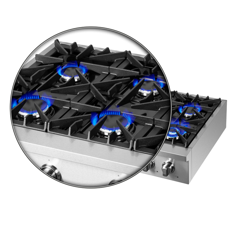 Load image into Gallery viewer, Forno Cossato Alta Qualita 36-Inch Pro-Style Gas Rangetop, Stainless Steel, 6 Sealed Burners, 83,000 BTU Total Output, Continuous Cast Iron Grates
