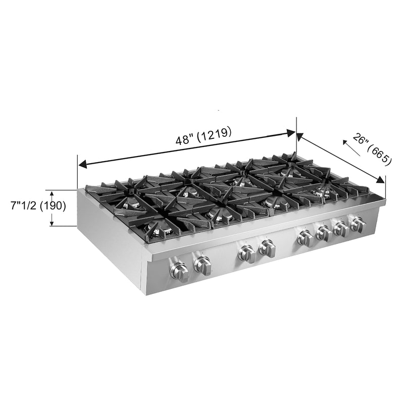 Load image into Gallery viewer, Forno Cossato Alta Qualita 48-Inch Pro-Style Gas Rangetop, Stainless Steel, 6 Sealed Burners, 83,000 BTU Total Output, Continuous Cast Iron Grates
