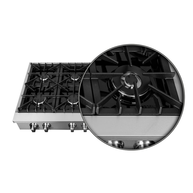 Load image into Gallery viewer, Forno Cossato Alta Qualita 48-Inch Pro-Style Gas Rangetop, Stainless Steel, 8 Sealed Burners, 107,000 BTU Total Output, Continuous Cast Iron Grates
