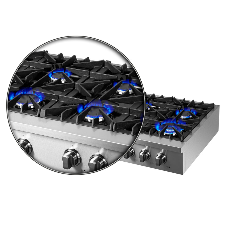 Load image into Gallery viewer, Forno Cossato Alta Qualita 48-Inch Pro-Style Gas Rangetop, Stainless Steel, 6 Sealed Burners, 83,000 BTU Total Output, Continuous Cast Iron Grates
